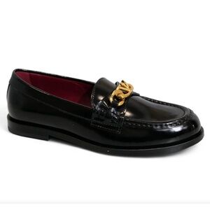 Valentino Black and Gold Chain Link Loafers
